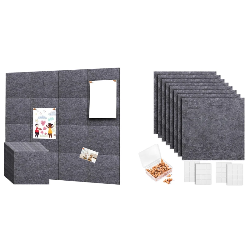 A35Q-Cork Board Wall Felt Board Tile With 60 Push Pins And Safe Removable Adhesive Labels For Bulletin Board In Office