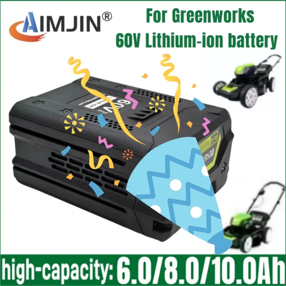 

Замена литиевой батареи Greenworks Pro 60V 6.0/8.0/10.0Ah для бесщеточного газонокосилочного оборудования GD60AB, совместимая с увеличенным временем работы в 3 раза дольше.