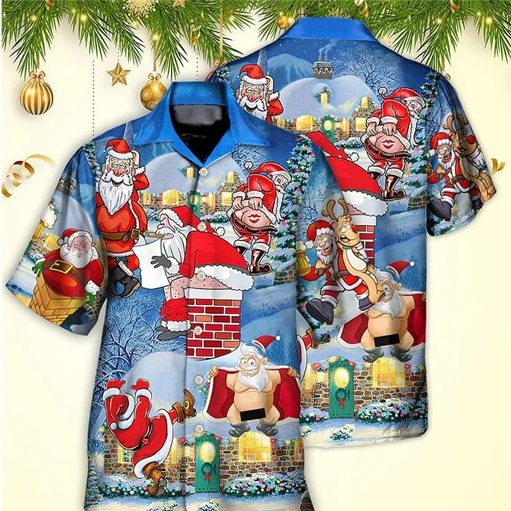 

Mens Hawaiian Shirt Funny Santa Claus 3d Print Christmas Hawaiian Shirt Men Women Fashion Short Sleeve Shirts Beach Blouse Party