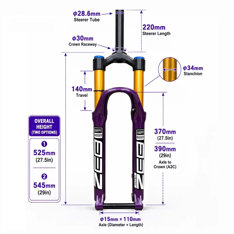 27.5/29 Inch MTB Air Suspension Fork 34mm Stanchion BOOST 15x110mm Thru Axle 140mm Travel Manual Lockout Rebound Adjustable view 4