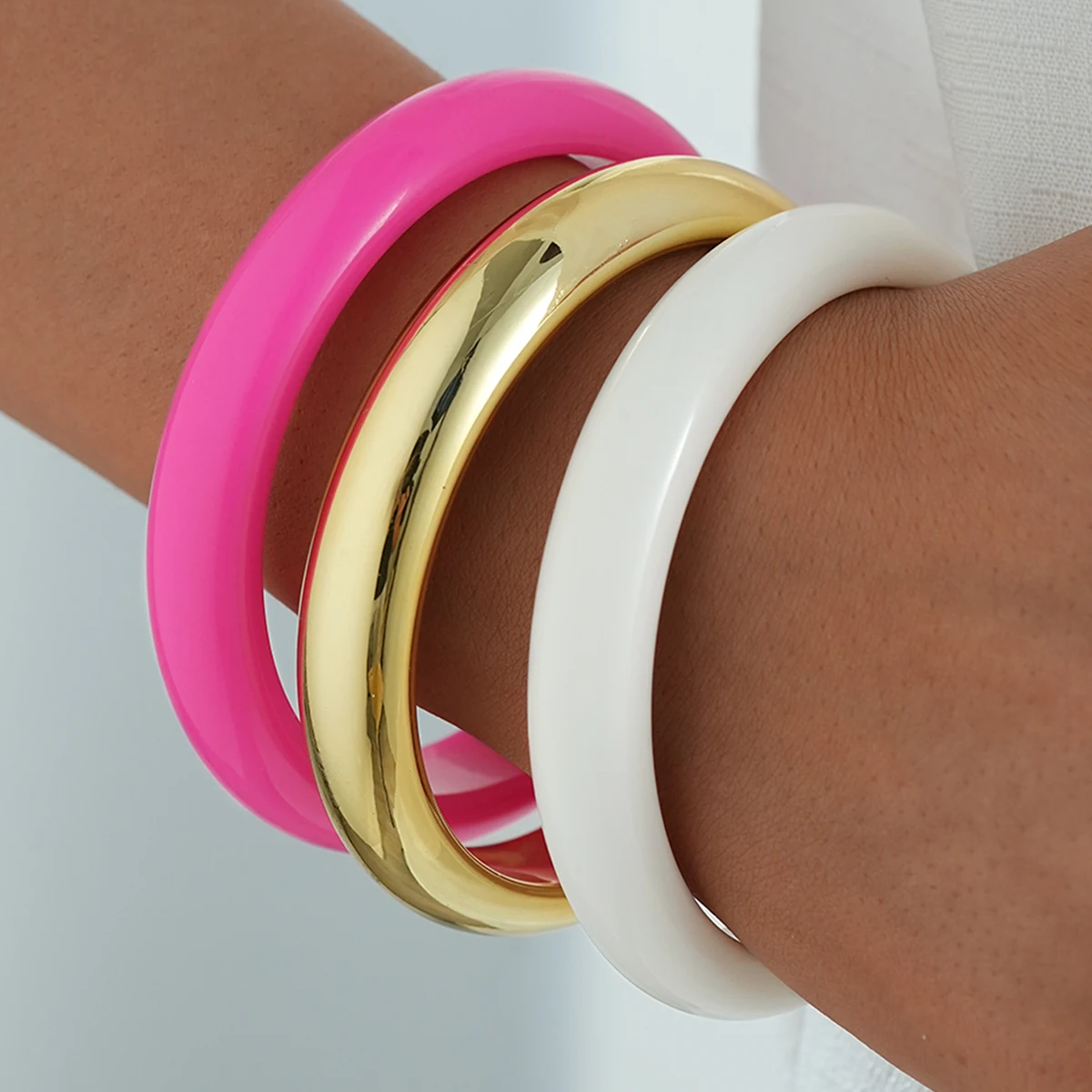 3pcs Simple CCB Resin Bangle Bracelet Set Colorful Chunky Round Bracelets for Women Statement Fashion Daily Wear Jewelry Gifts