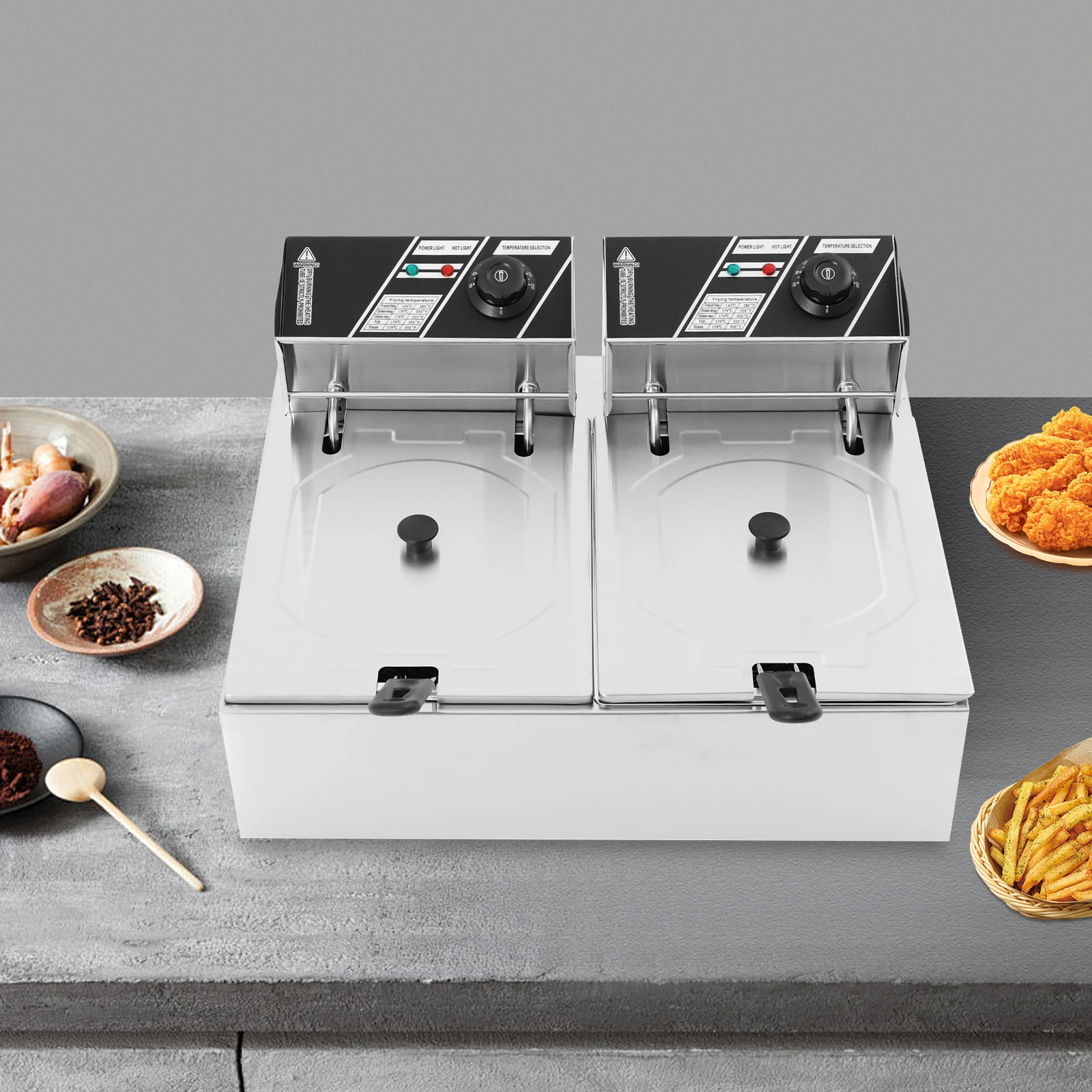 Gewerbliche Doppeltank-Fritteuse mit Siebkorb - Mehrzweck-Frittierpfanne für Tempura & Hähnchen für den Heim-/Gewerbegebrauch