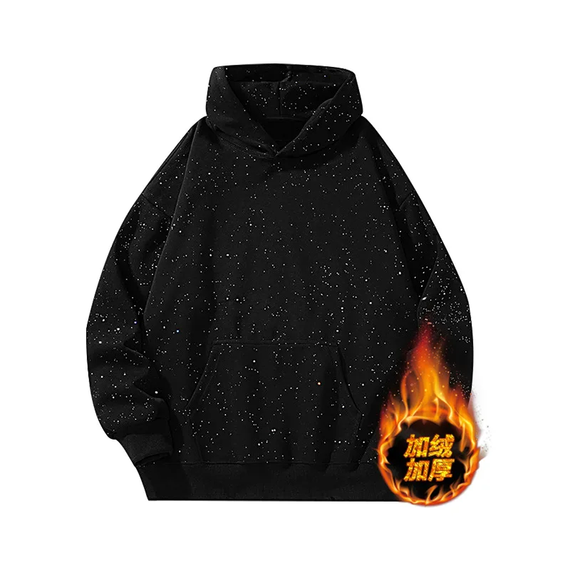 Sudadera con capucha holgada con forro polar para mujer, nueva moda de otoño e invierno, estilo coreano, Logo personalizable, ropa de grupo, sudadera rociada con estrellas