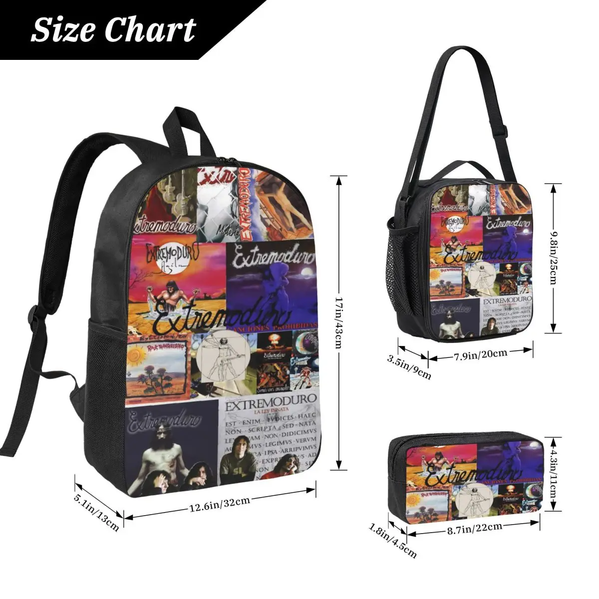 3Pcs Extremoduro Rock Band Tour merch Backpack Set for Children Pen Bags Bookbag Sets with Lunch Box For School Students Daypack
