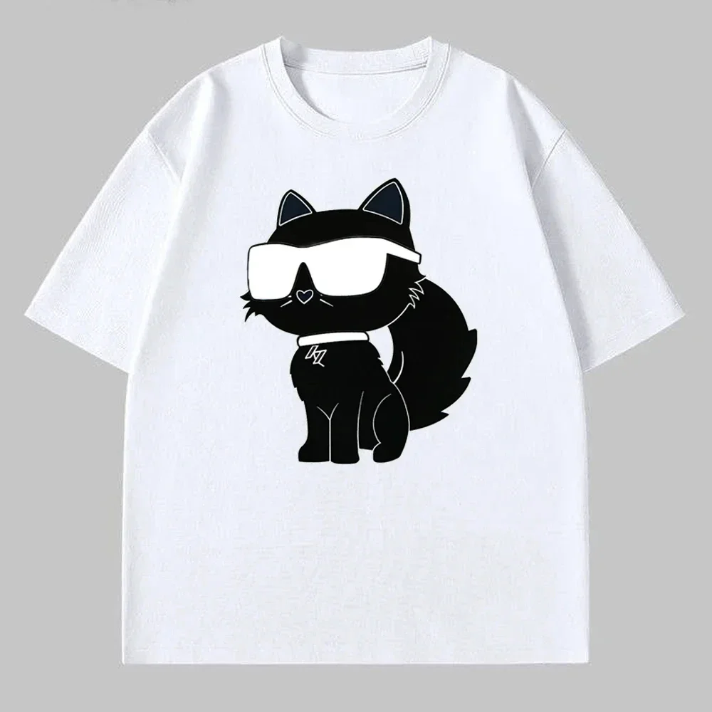

Couples Neutral Cartoon Cat Fashion Round Neck Short T-shirt Print Trend Summer Top Short Sleeve Men and Women The Same