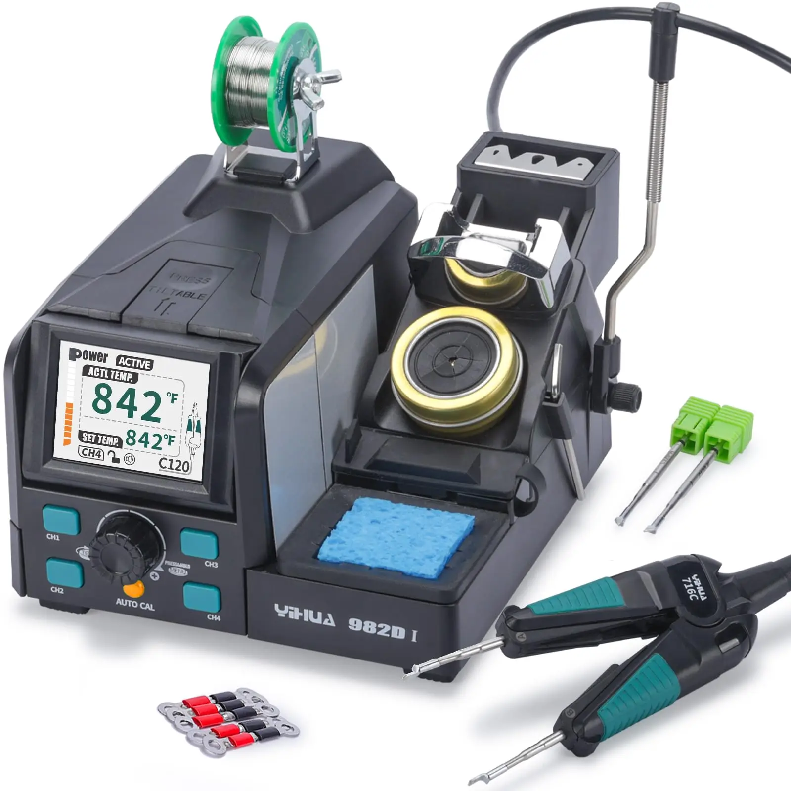 Yihua 982D-I Intelligent High Precision Soldering Station With 907C Dual Head Tweezers Handle For SMT SMD Micro Component Repair