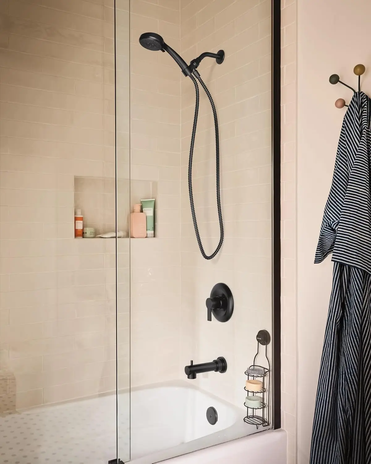 Meena Set rubinetto doccia monocomando nero opaco con doccetta e beccuccio vasca, valvola inclusa, 82618BL