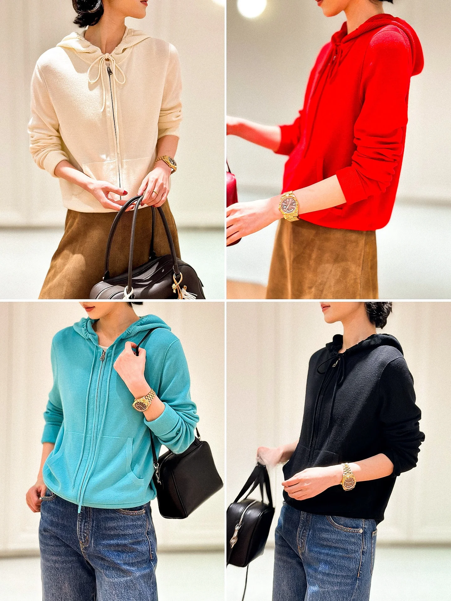 

Ultra-Thi 48-Needle Camere Cardigan Hooded Open-Sided Sweater Women's Casual Sle ort Length Long Sve Zipper Closure