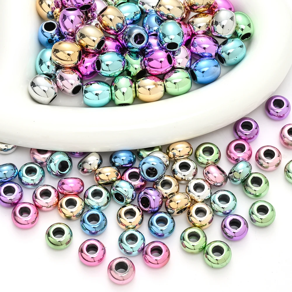 50 Stück CCB Metallische Farbige Acrylperlen Gemischte Farben Großlochige Runde Lose Abstandsperlen für DIY Schmuckherstellung Armband Halskette – Detail 8