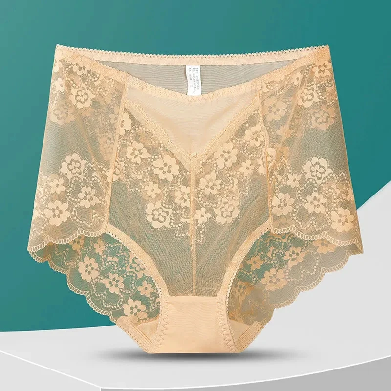 Sexy Lace Panties Summer Thin Soft High Elastic Middle Waist Hip Lift Women Underwear Transparent Breathable Hollow Breifs C44