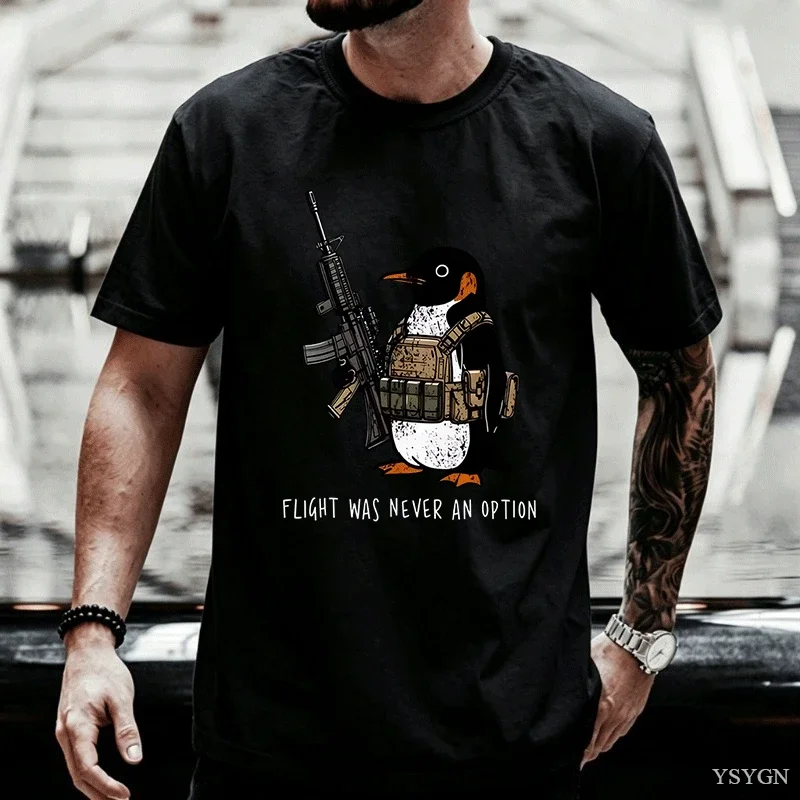 Funny Tactical Penguin Printed T Shirt Cotton Flight Was Never An Option Tee Funny Military Animal T-Shirt Cotton Loose Clothes