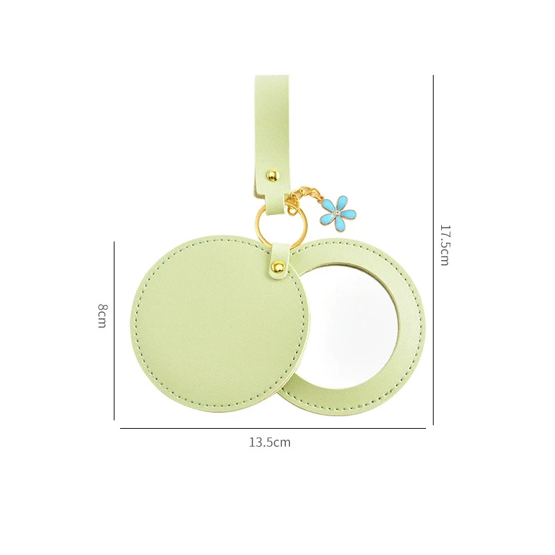 Cute Portable Round Floral Mirror PU Leather with Keychain Candy Color Handbag Pendant Makeup Mirror Girl Birthday Beauty Gift