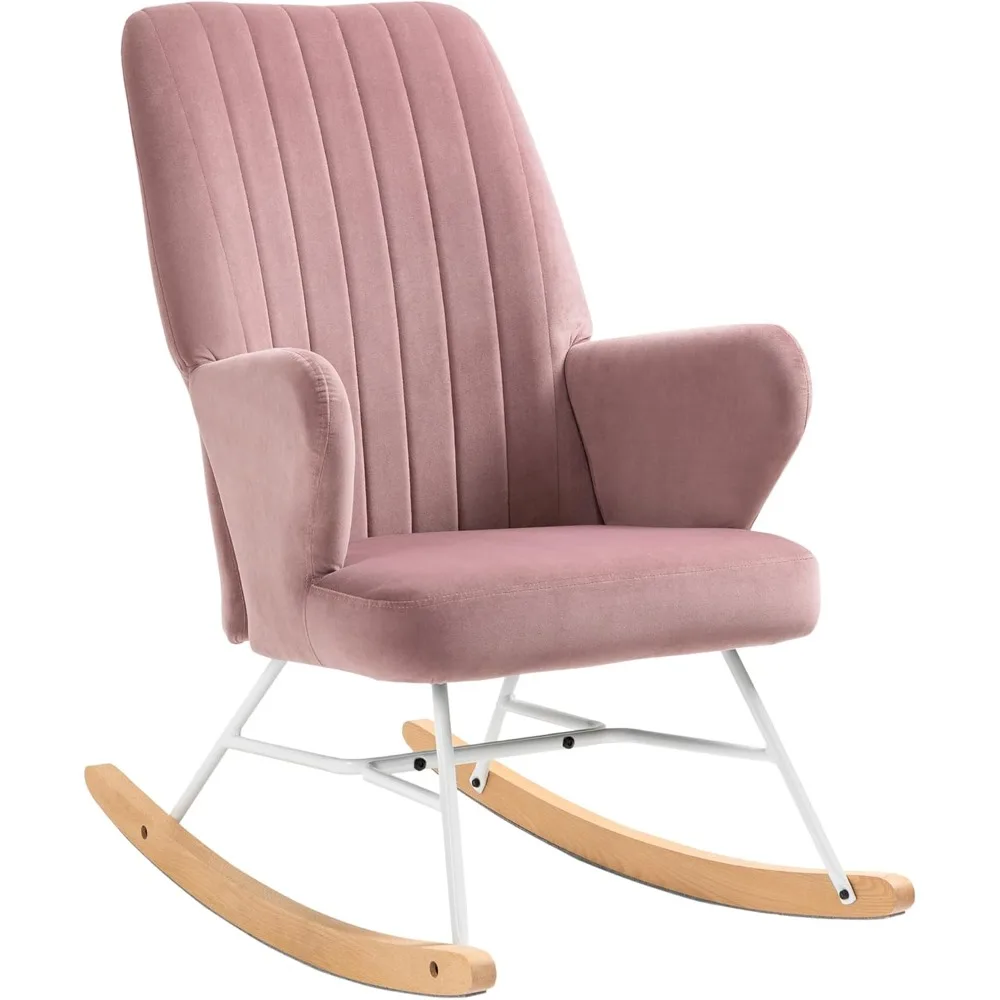 

Modern Rocking Chairs, Upholstered Nursery Glider Rocker, Wingback Armchair for Living Room, Bedroom - Pink