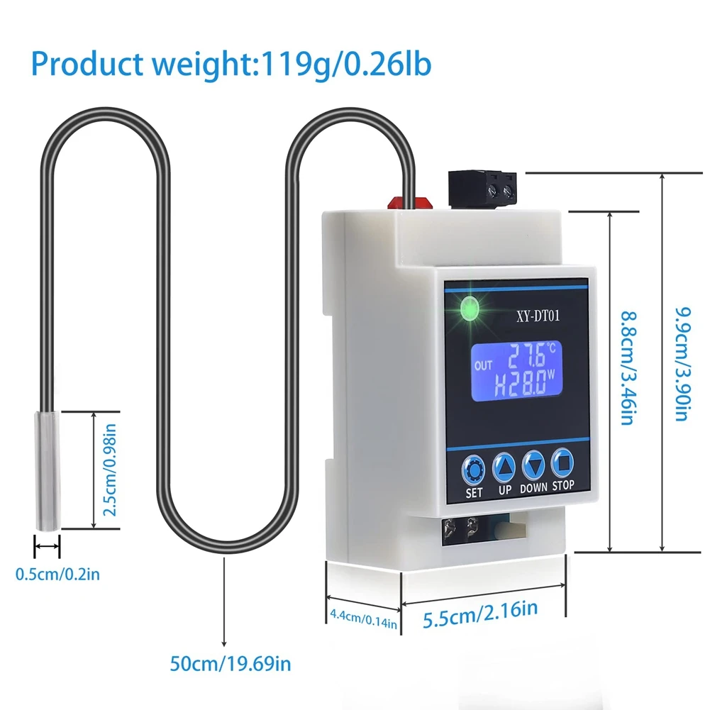 XY-DT01 Digital Temperature Controller -40-110°C Digital Micro-Digital Thermostat with LCD Display and Waterproof Sensor