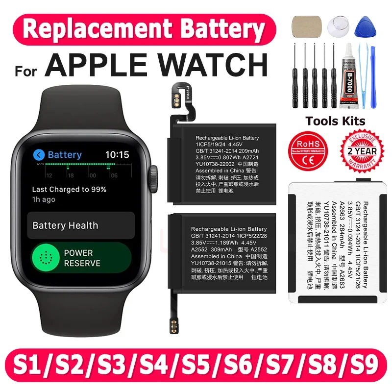 100 % NEUER Akku für Apple Watch Series Ultra SE 1 2 3 4 5 6 7 8 IWatch S1 S2 S3 GPS LTE S4 S5 S6 S7 S8 38/40/41/42/44/45 + Werkzeug