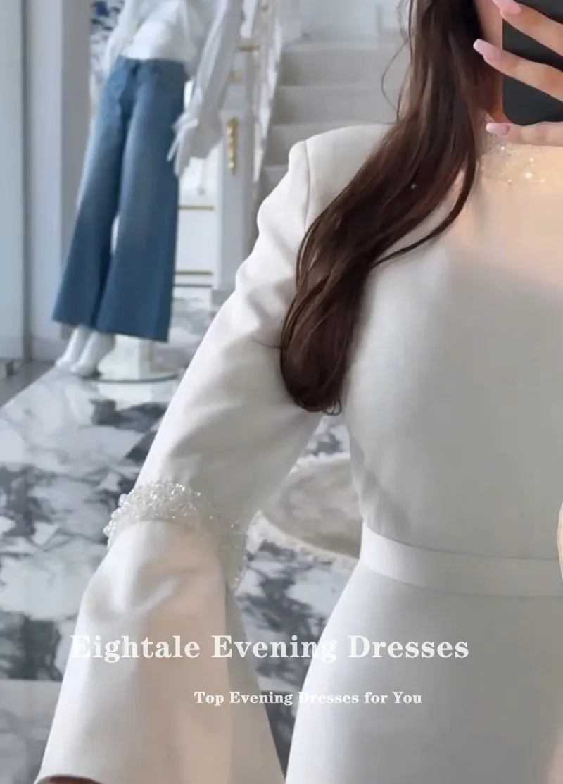 Eightale Arabic Wedding Dresses O-Neck Customized High Neck Beaded Mermaid Bridal Gowns Long Sleeves Satin vestidos de novia