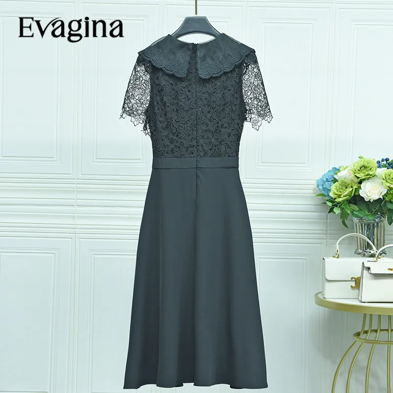 Evagina Hollow Out Embroidery Patchwork Waist Up Knee Length dress Spring Summer Women's New Short Sleeve V-Neck Banquet Dresses