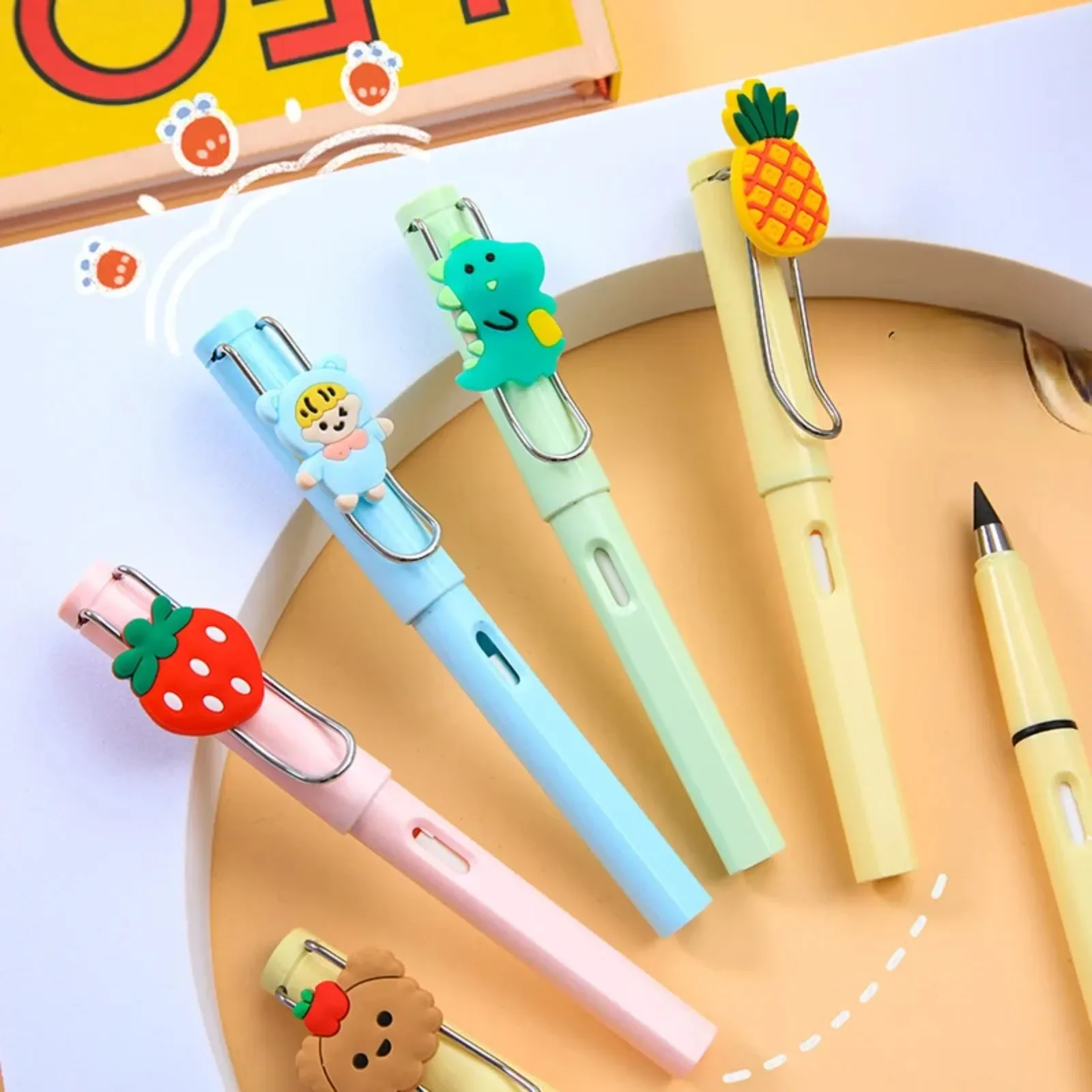 Cartoon Infinity Pencil with Fruits Animal Decoration Eternal Pencil for Kids Cute Stationery Kawaii School Supplies