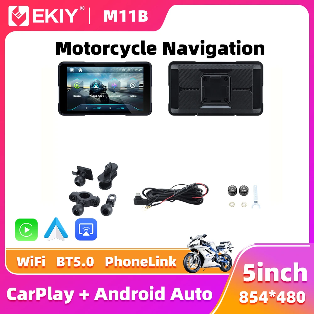 EKIY 5.0 inch Wireless CarPlay Moto Android Auto Portable Digital Dashboard Motorcycle Navigation GPS Removable Display Screen