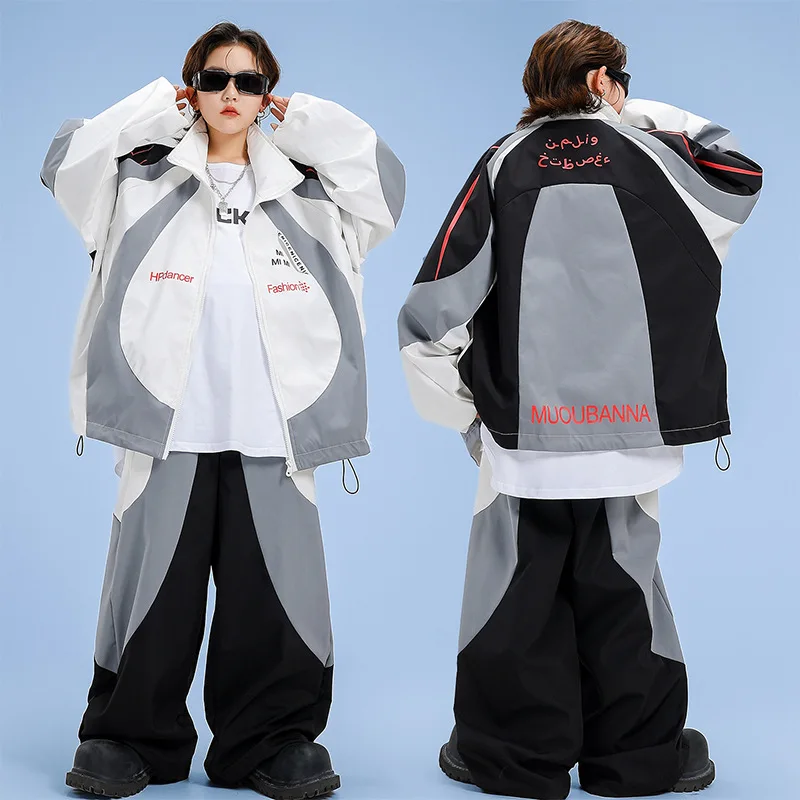 Children Boy Girl Streetwear Hip Hop Splice Fashion Loose Casual Sport Jacket Pant Sets Kids Coat Trousers Tracksuits Clothes