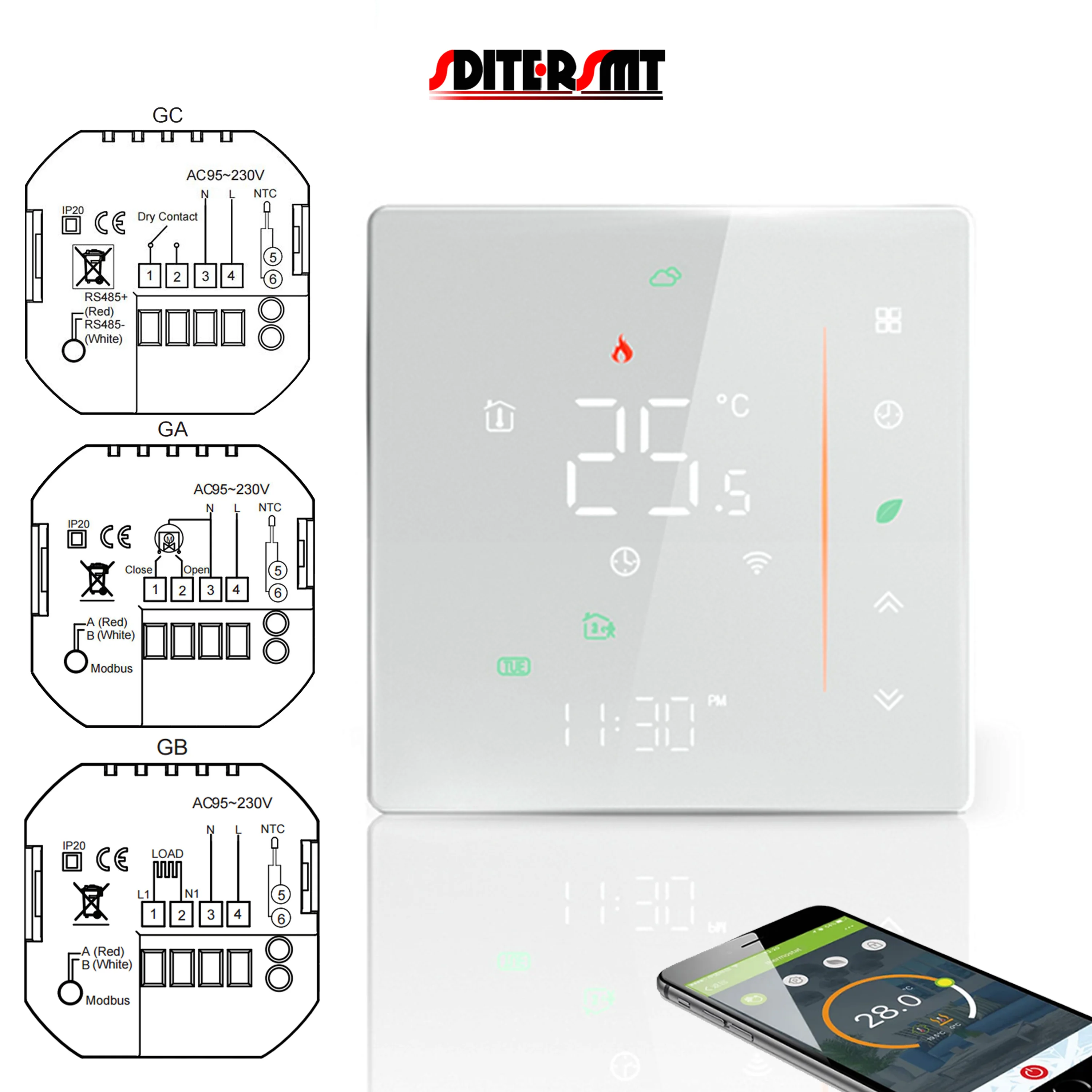 SDITERSMT Electric/Water/Gas Boiler Thermostat Heating for Home WIFI Residential HVAC System,City Humidity and Weather Forecast