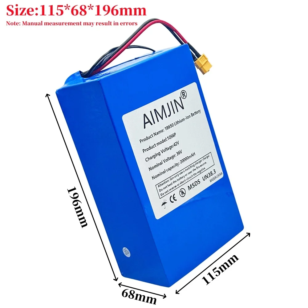 Suitable For bicycles, wheelchairs, outdoor motorcycles,High power, 10S6P Li-ion battery pack, 36v, 18650 20000mAh+42V Charger