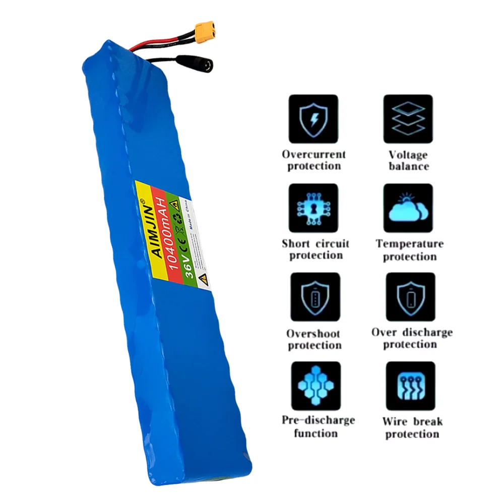 NEW 36V 10S4P 10.4Ah Lithium Battery Large Capacity for Electric Bike and Scooter, with BMS