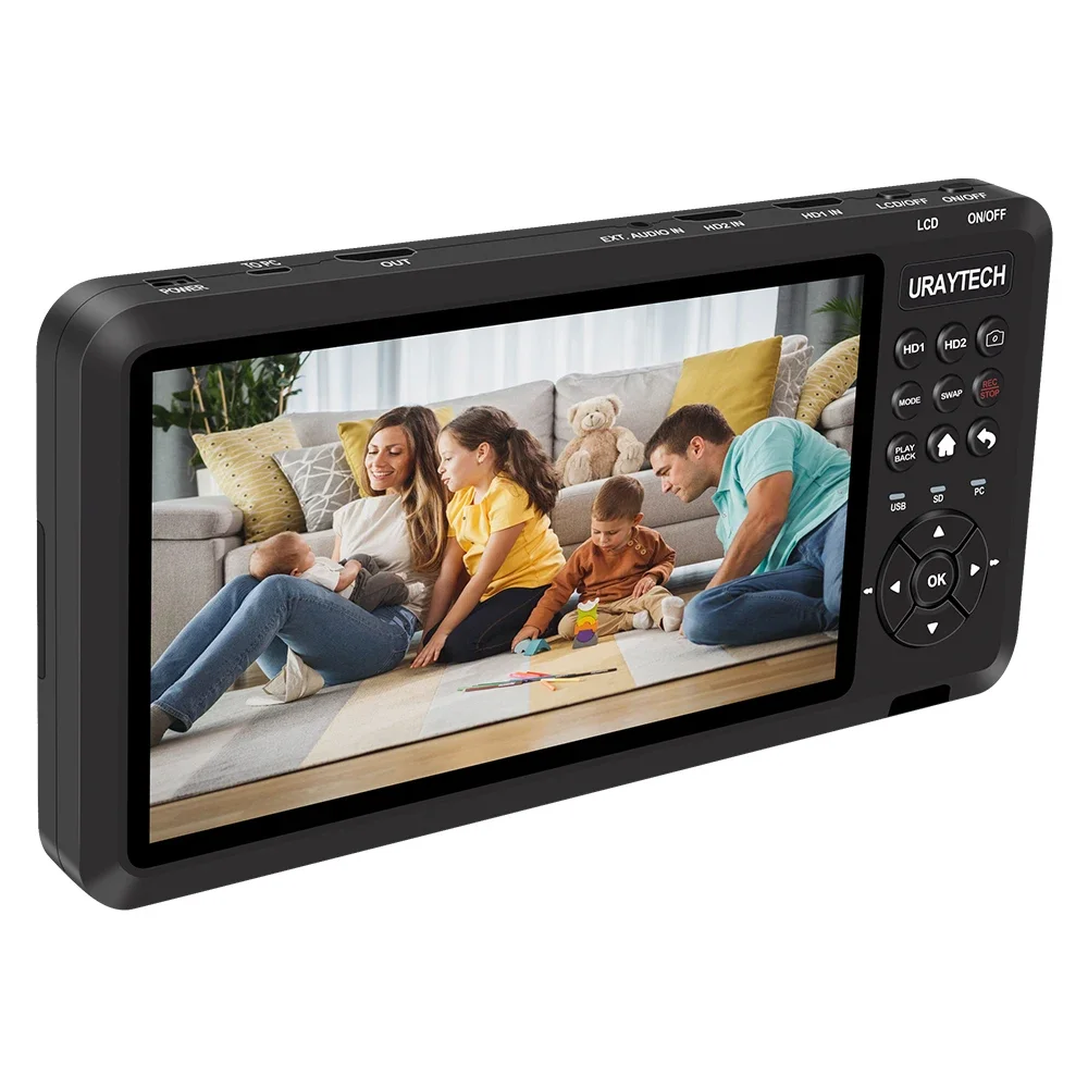 กล่องบันทึกวิดีโอ URay 2 ช่อง 4K แปลงวิดีโอเป็น MP4 สำหรับกล้องเอ็นโดสโคป การ์ดบันทึกวิดีโอ 4K60