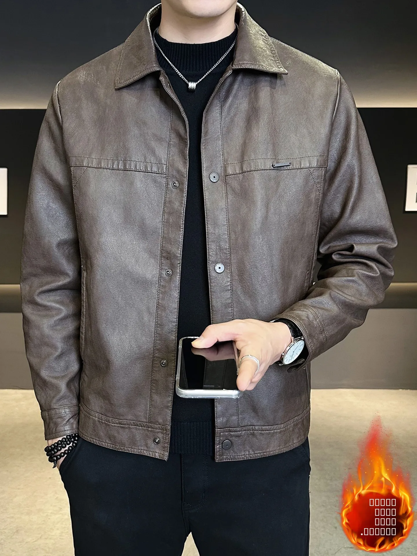 

Men's Fce Lined Slim Fit Thiened Leather Jaet Autumn Winter Faion Brand New Sle ort Cool Leather Vest Outerwear