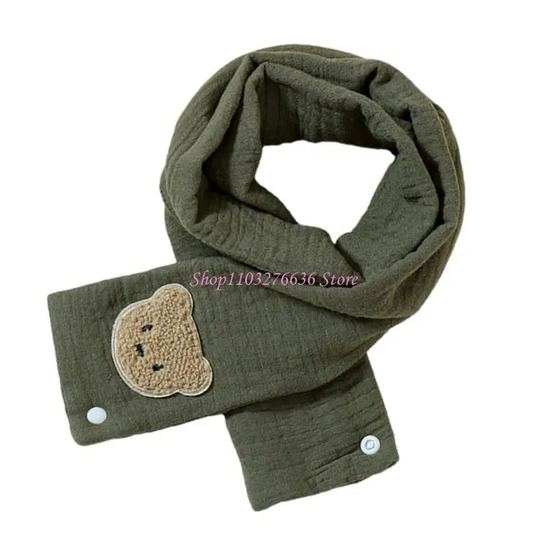 

R6FD Winter Warm Scarf Lovely Embroidery Kids Scarves Cartoon Bear Patterned Long Muffler Fashionable Baby Neckerchief