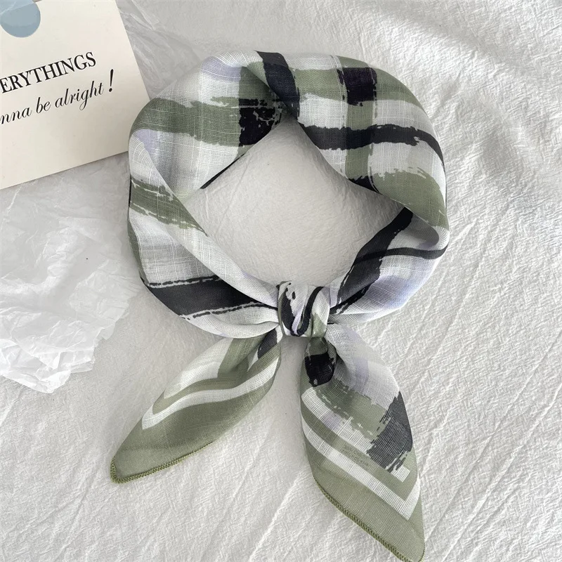 

New Simple Korean Literary Artistic Cotton Plaid Scarves, Square Neck Scarf Neckerchief, Skinny Long Ribbon Hair Band