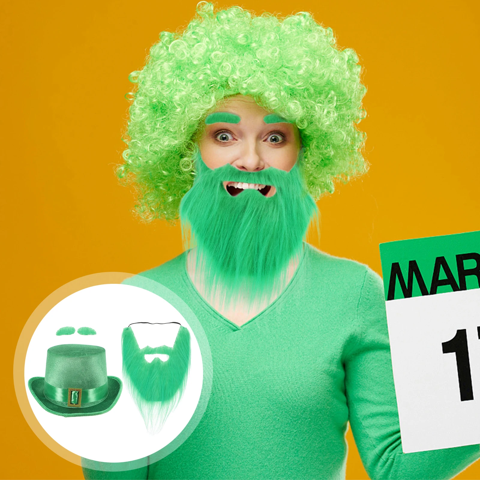 

4Pcs Shamrock Leprechaun Hat and Facial Hair Kit for St. Patrick's Day Festivities Costume Accessories
