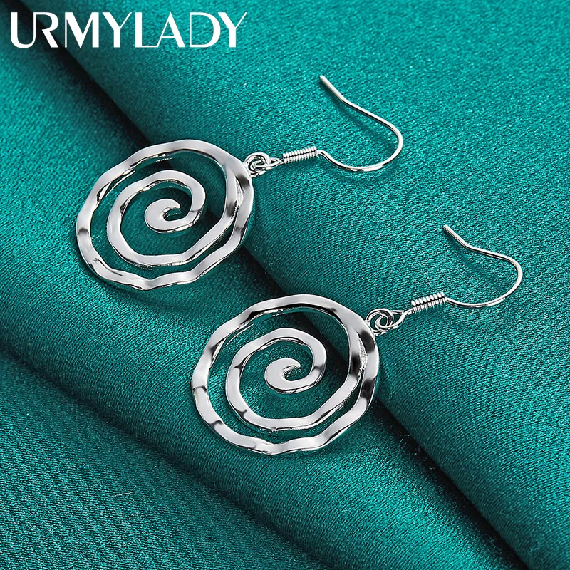 URMYLADY 925 Sterling Silver Swirl Circle Earrings Eardrop For Women Wedding Charm Engagement Party Fashion Jewelry