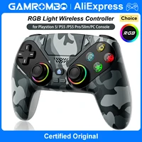 Control Inalámbrico RGB para Playstion5/PS5 Pro/Slim/PC, Gamepads con Doble Vibración, Función Marco/Turbo, Conector de Audio de 3.5mm