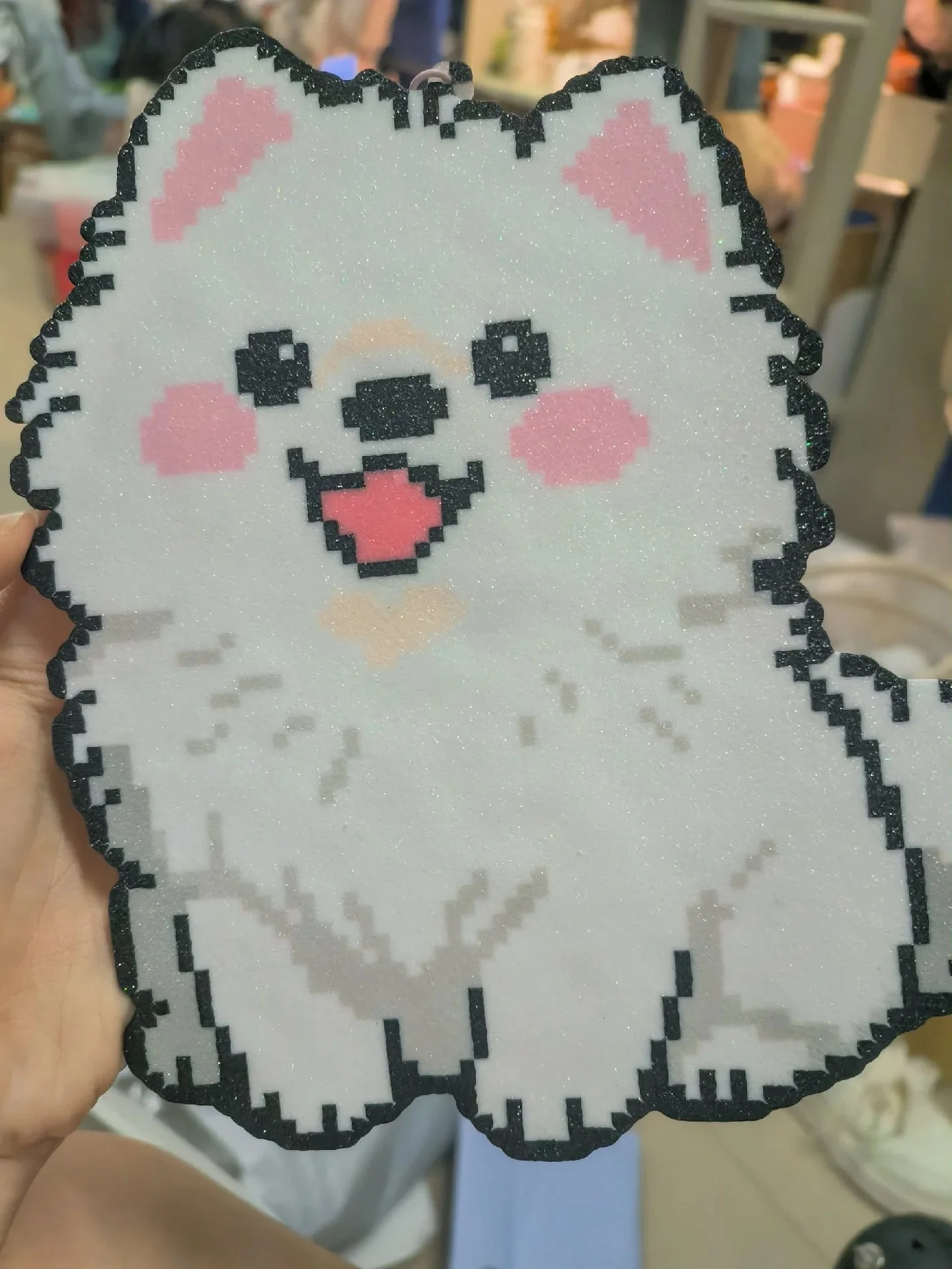 白いサモエドピクセル犬キーホルダー手作り豆刺繍タオル冷蔵庫マグネット完成品キュートなペットテーマギフト