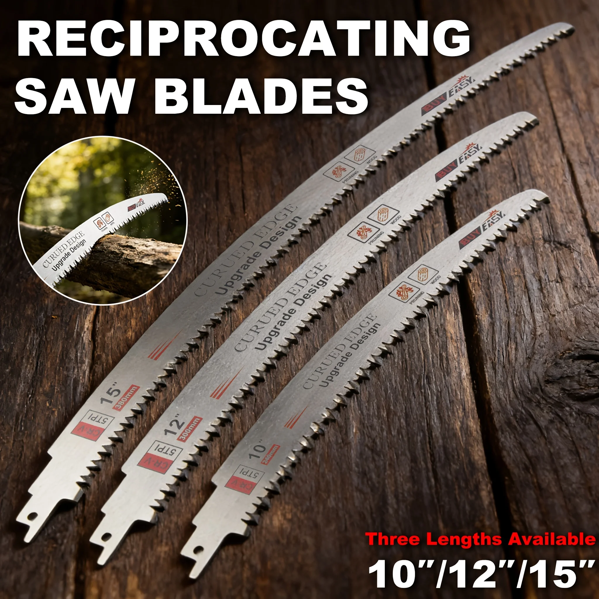 1pc Japanese tooth reciprocating saw blade, 10/12/15in, curved edge,CR-V material,sharp & durable,for tree pruning& wood cutting