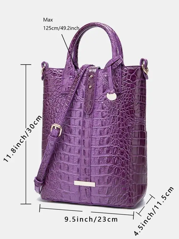 Summer Fashion Solid Color Handbag with Buckle, Vintage Crocodile Embossed Shoulder Bag for Women for Work & Daily Use