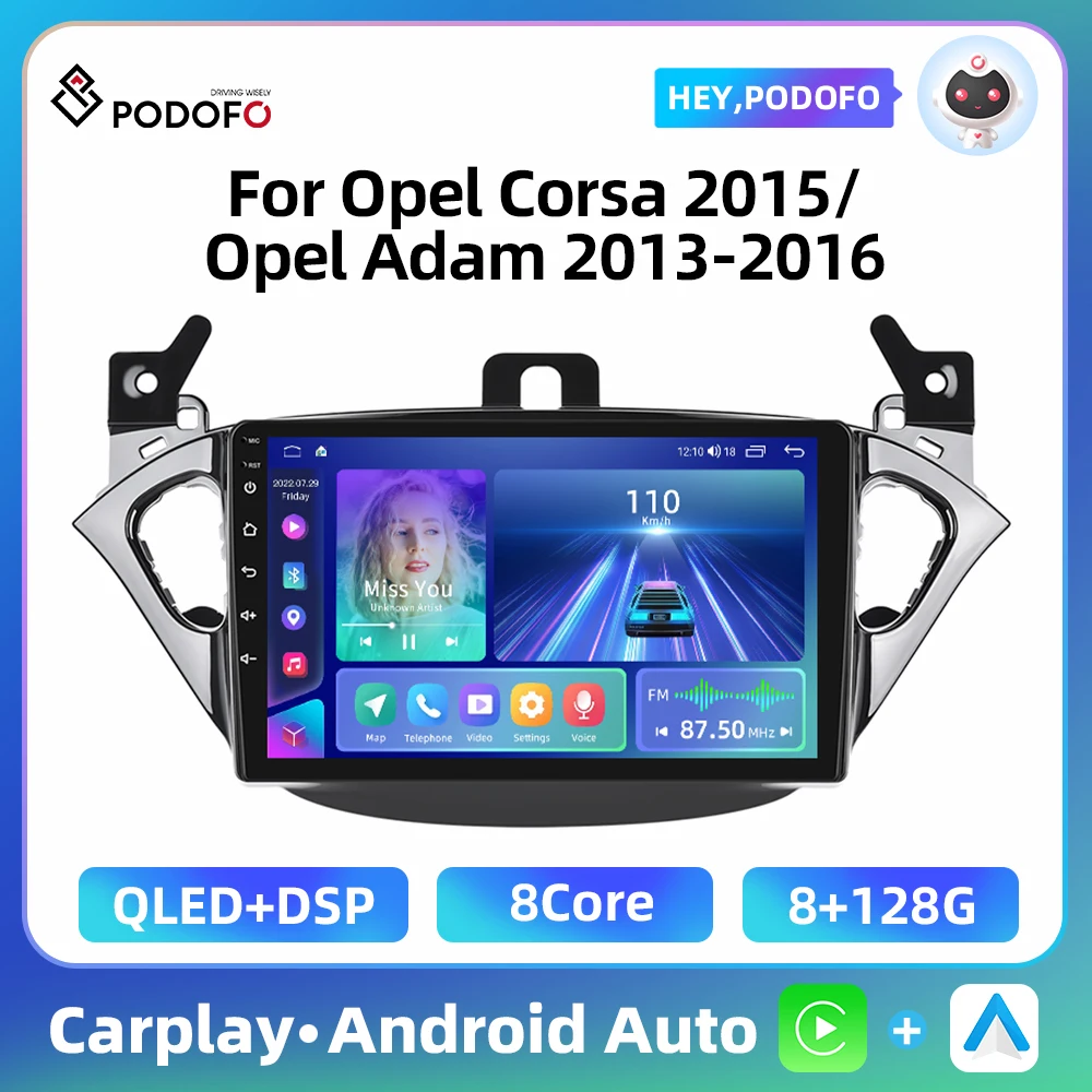 Podofo 2 Din Android Car Radio For Opel Corsa 2015/Opel Adam 2013-2016 GPS Navigation 4G WIFI DSP BT Multimedia Video Player