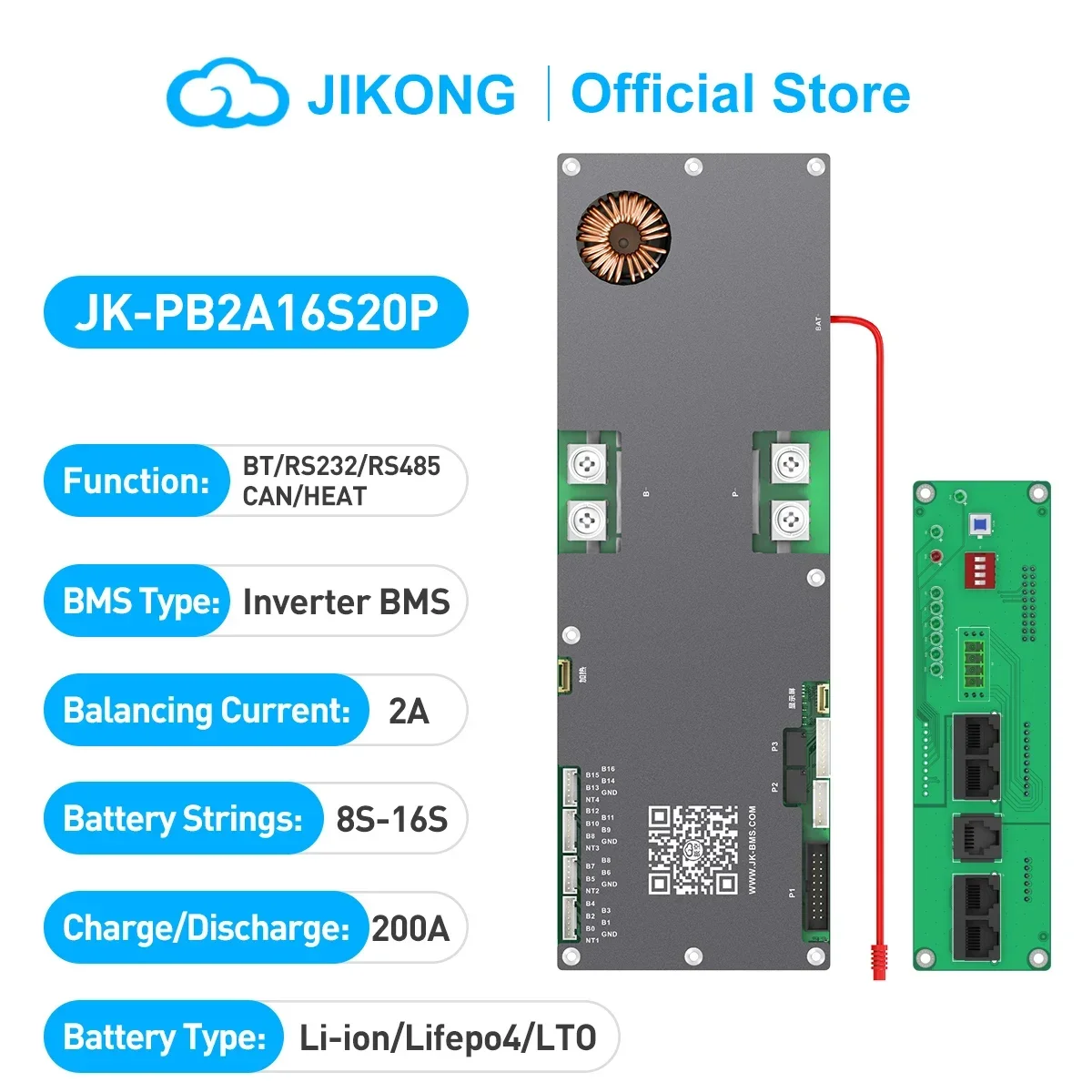 JIKONG BMS JK-PB2A16S20P LiFePo4 Li-Ion LTO Battery 24V 48V 8S/16S  200A Household Energy BMS Home Inverter Active balancer 2A