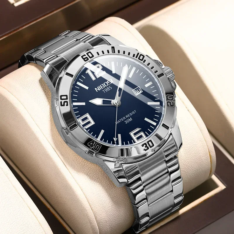 

NIBOSI Men's Sports Waterproof Wrist Watches Man Stainless Band Luminous Fashion Casual Quartz Calendar Clock Relogio Masculino