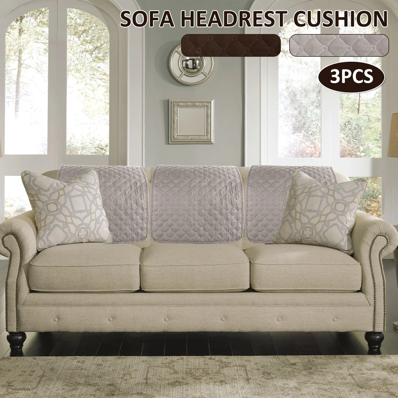 3Pcs Sofa Headrest Cover Soft Polyester Recliner Headrest Protector Wear Resistant Recliner Headrest Cover Anti-Fade Sofa Head