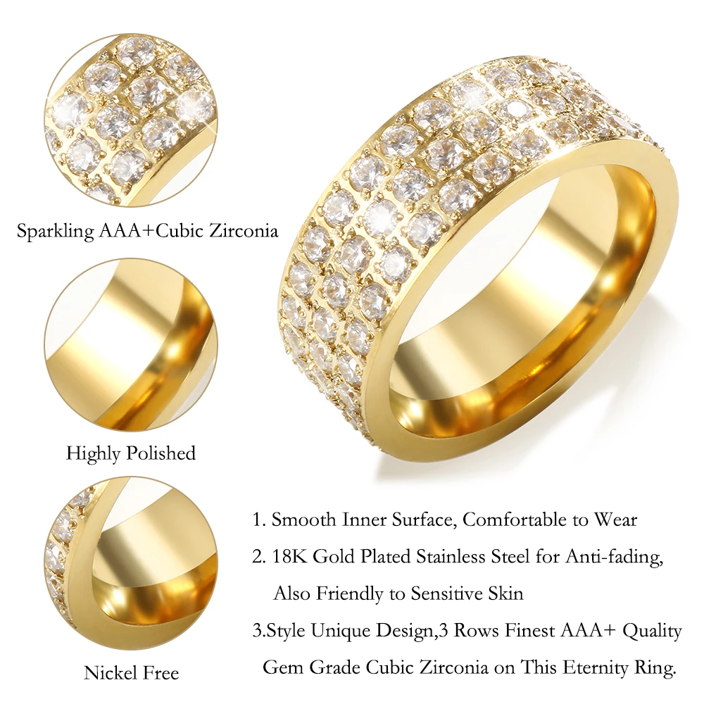 JINHUI New Zircon Inner Ball Ring High Quality 18 k Gold Plated Stainless Steel Anti fading Finger Ring Fashion Women's Jewelry