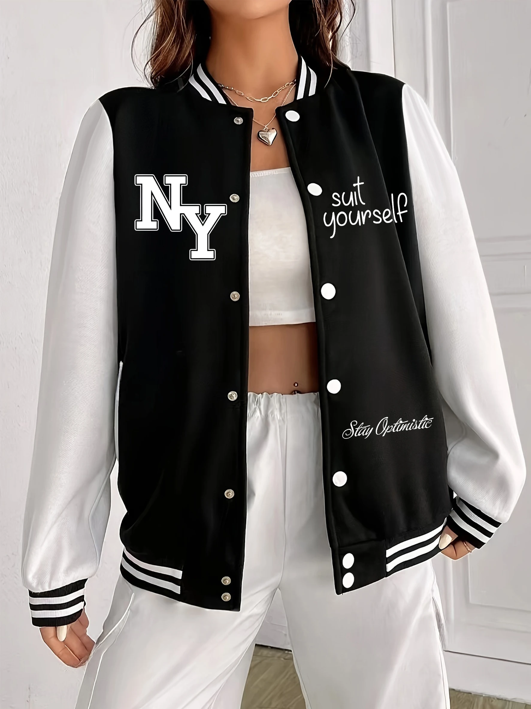 New York Suit Yourself Design Women Baseball Uniform Y2K Oversized Jackets Fleece Autumn Sportswear Hip Hop Casual Clothes