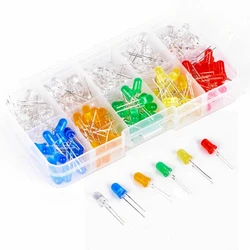 Kit de diodo emisor de luz LED, set de 10 tipos cada uno, 15 piezas, F5, rojo, amarillo, verde, azul y naranja, bricolaje, 150 piezas, 5mm