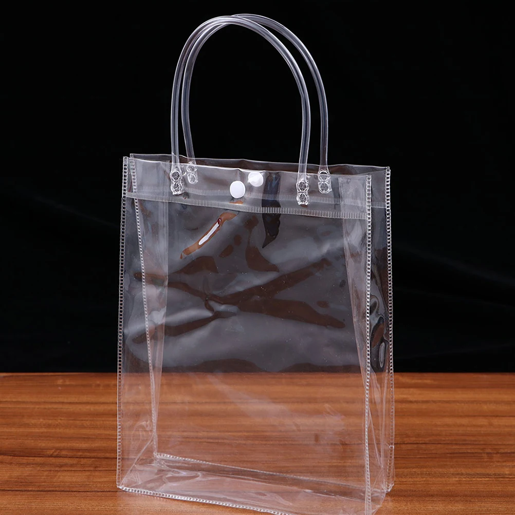 

6 Pcs PVC Tote Bags Clear Transparent Waterproof Gift Wrapping Bag Wedding Party Grocery Square Bottom Plastic Carry