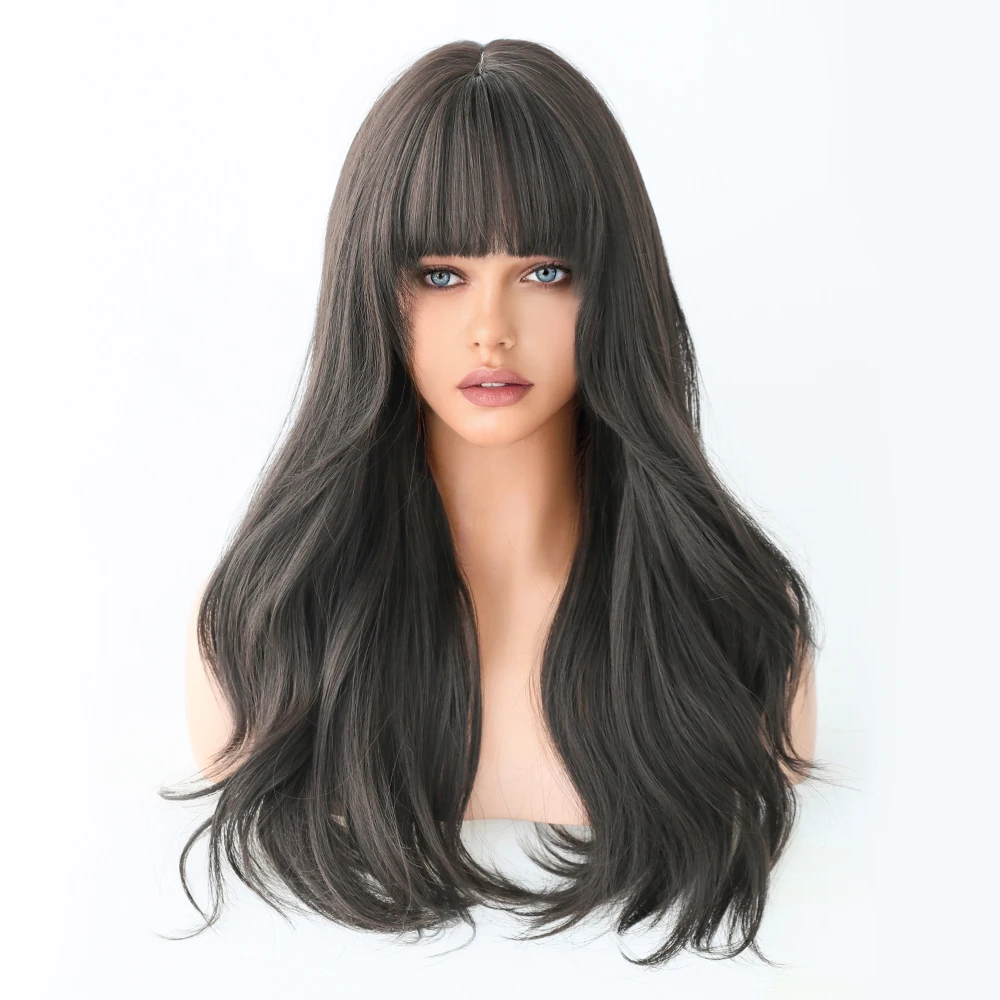 Long Straight Wave Honey Flaxen Hair Women Wig with Bangs Heat Resistant Synthetic Wig Party Daily Use Fake Hair Cosplay Lolita