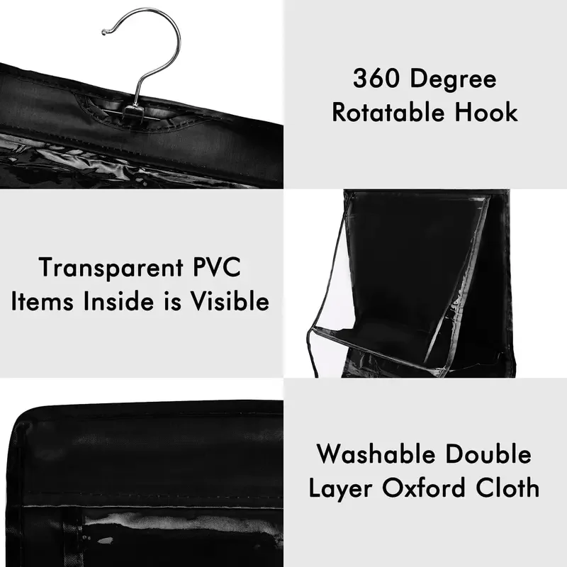 Foldable Oxford Fabric Handbag Organizer: 6-Pocket Storage for Black Handbags, Ideal for Family Closet & Bedroom Use.