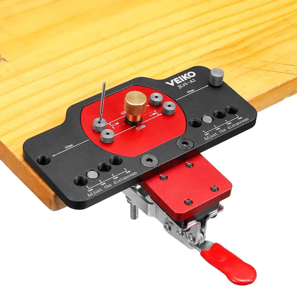 VEIKO Aluminum Alloy 35mm Hinge Boring Hole Drill Guide Hinge Jig with Clamp For Woodworking Cabinet Door Installation