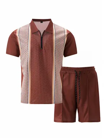 Sommar Ny Stil Herr Casual Och Fräsch Randig Kortärmad Polotröja Herrkläder Casual 2 Delade Sportkläder Set 10 best sales polotröja - №6