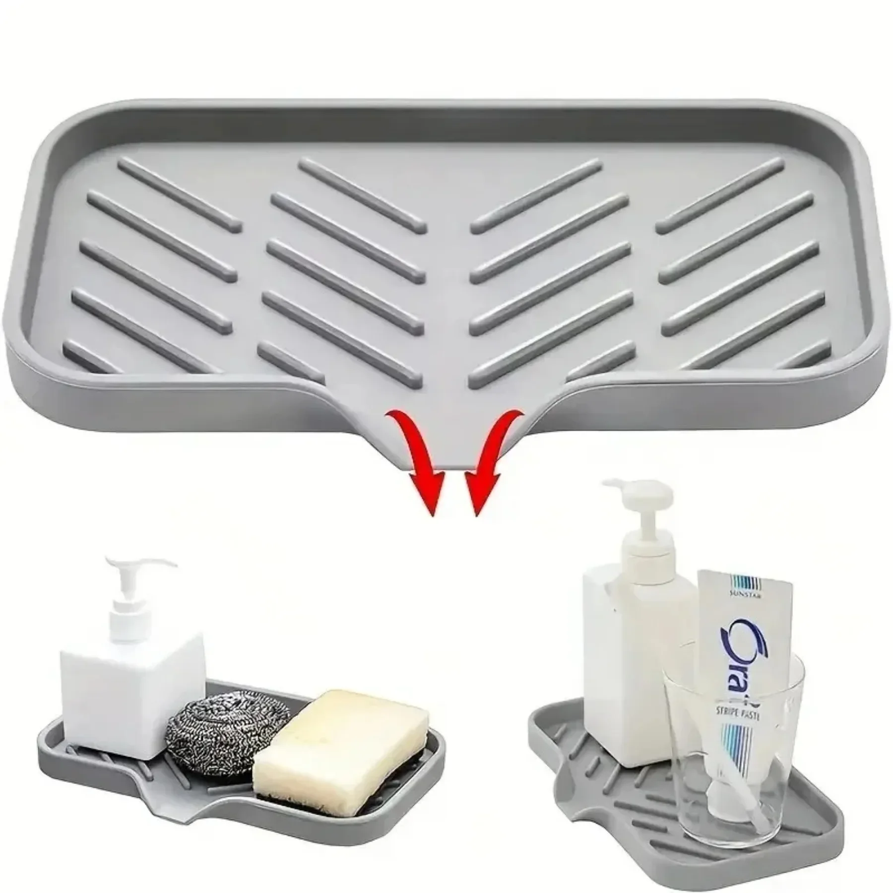 

Sink Silicone Tray with Drain Soap Sponge Storage Holder Countertop Sink Scrubber Storage Rack Kitchen Organizer